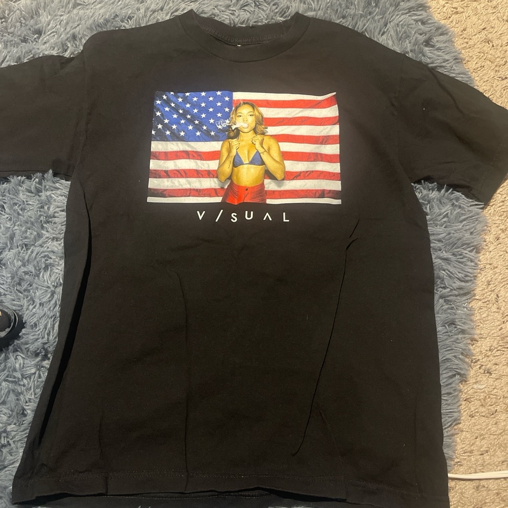 Black Tee with American Flag Graphic